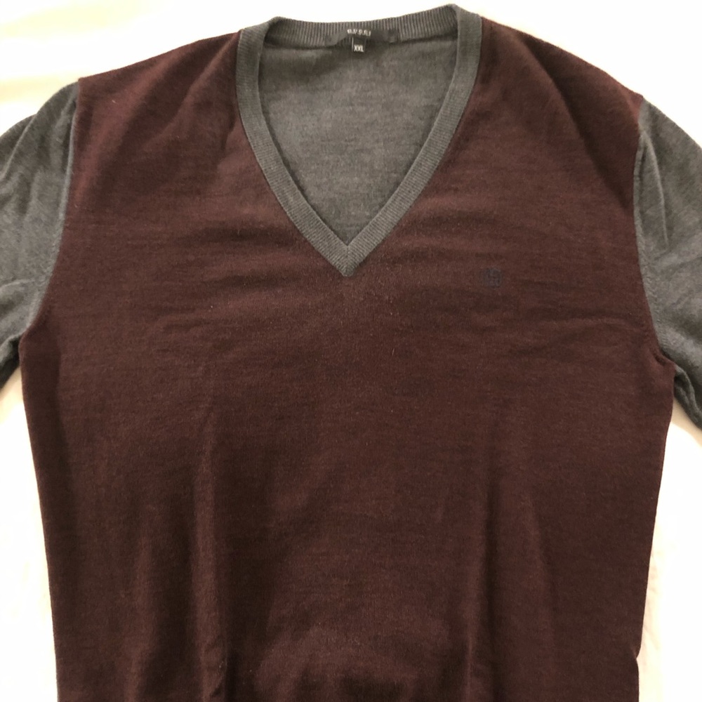 Gucci Dark Brown and Gray V-Neck Sweater
